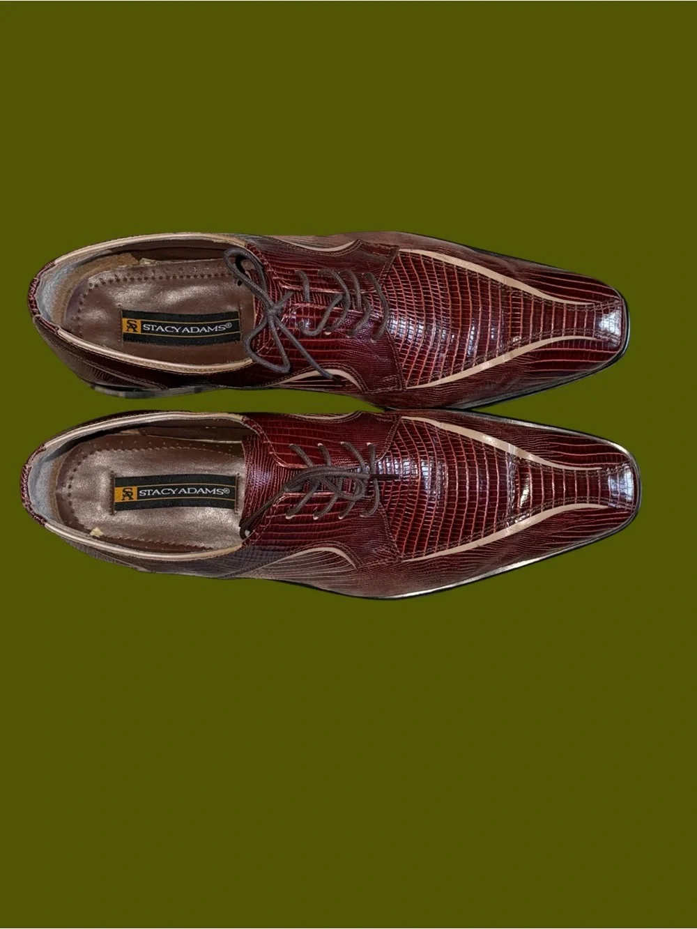 Vintage Y2K Stacy Adams Men's Size 13 Brown Leather Croc Square Toe Dress Shoes